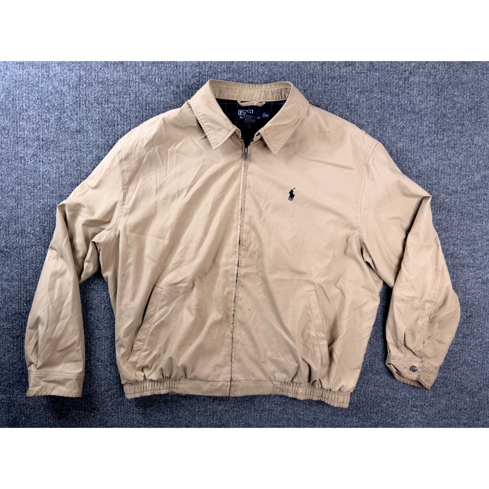 Polo Ralph Lauren XL Tan Harrington Jacket Zip Up Windbreaker Stained Workwear